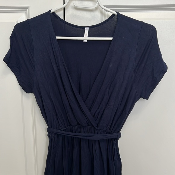 Pink Blush Navy & Aquamarine Dress with Waist Tie. Nursing friendly - Picture 2 of 3